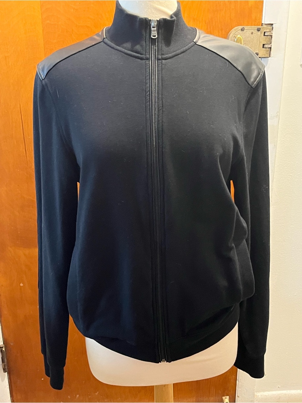 Michael Kors Black Full Zip Long Sleeve Jacket. Faux Leather Panels. Size S. EUC